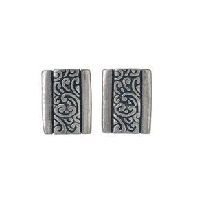 Estate MD Sterling Silver 925 Rectangle Oxidized Scroll Design Pierced Earrings